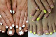 Fashionable manicure and pedicure in the same style Manicure and pedicure in the same style red